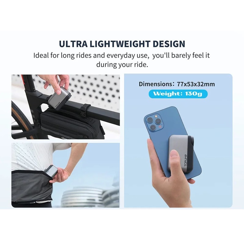 TOPUMP TB2 PRO Mini Electric Bike Pump 120PSI Portable Inflator 8