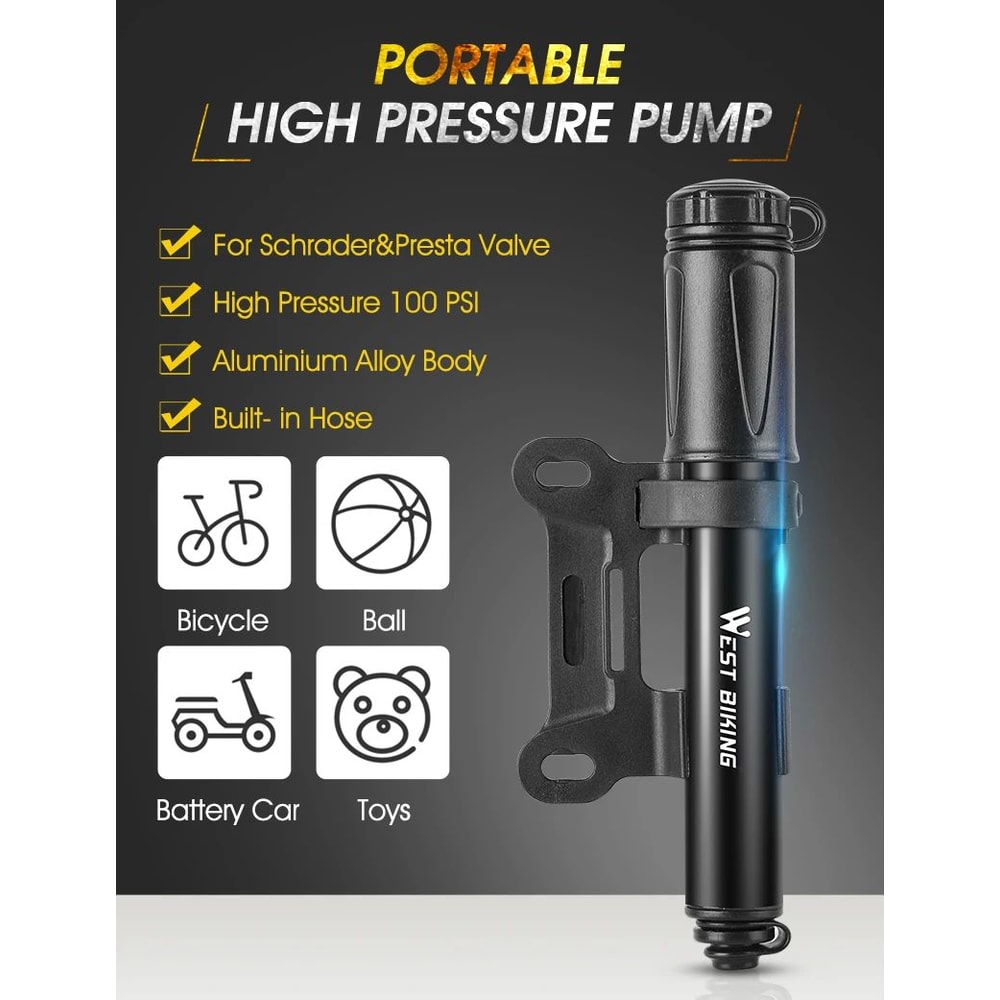 WEST BIKING Mini Bike Pump 100PSI Aluminum Alloy 7
