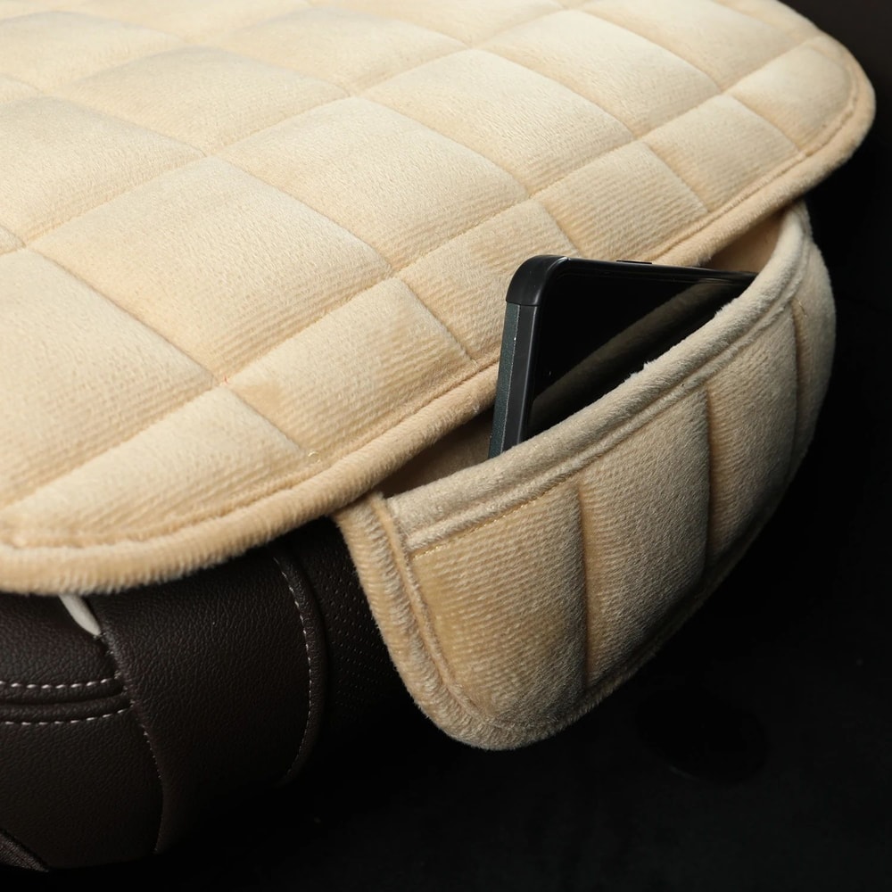 Plaid Embroidered Universal Car Seat Cushion With Storage Bag 5