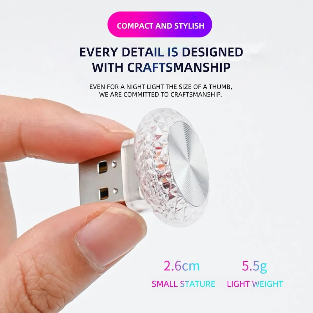Mini USB LED Car Ambient Light Plug And Play 4
