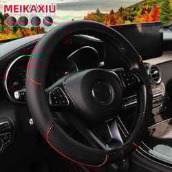 pu check pattern embossed leather steering wheel cover 37-38 cm