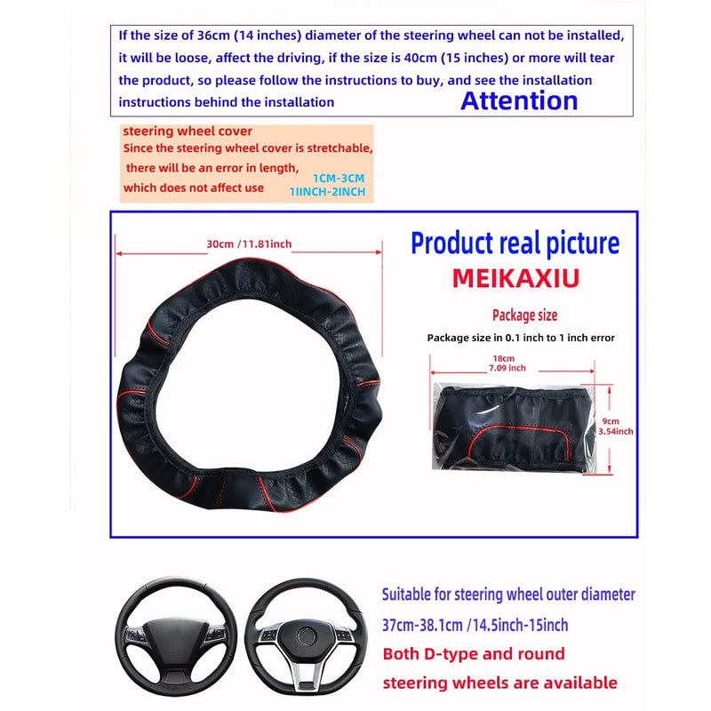 PU Check Pattern Embossed Leather Steering Wheel Cover 3738 Cm 5