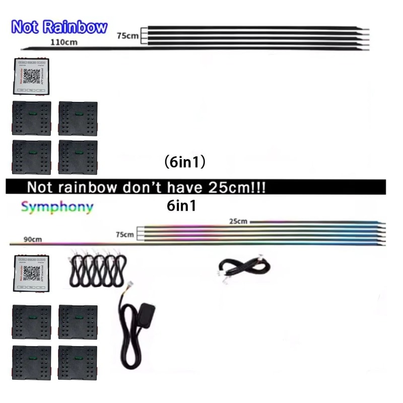 RGB LED Car Ambient Lights 6 10 14 18in1 Interior Atmosphere Lamp Kit 12