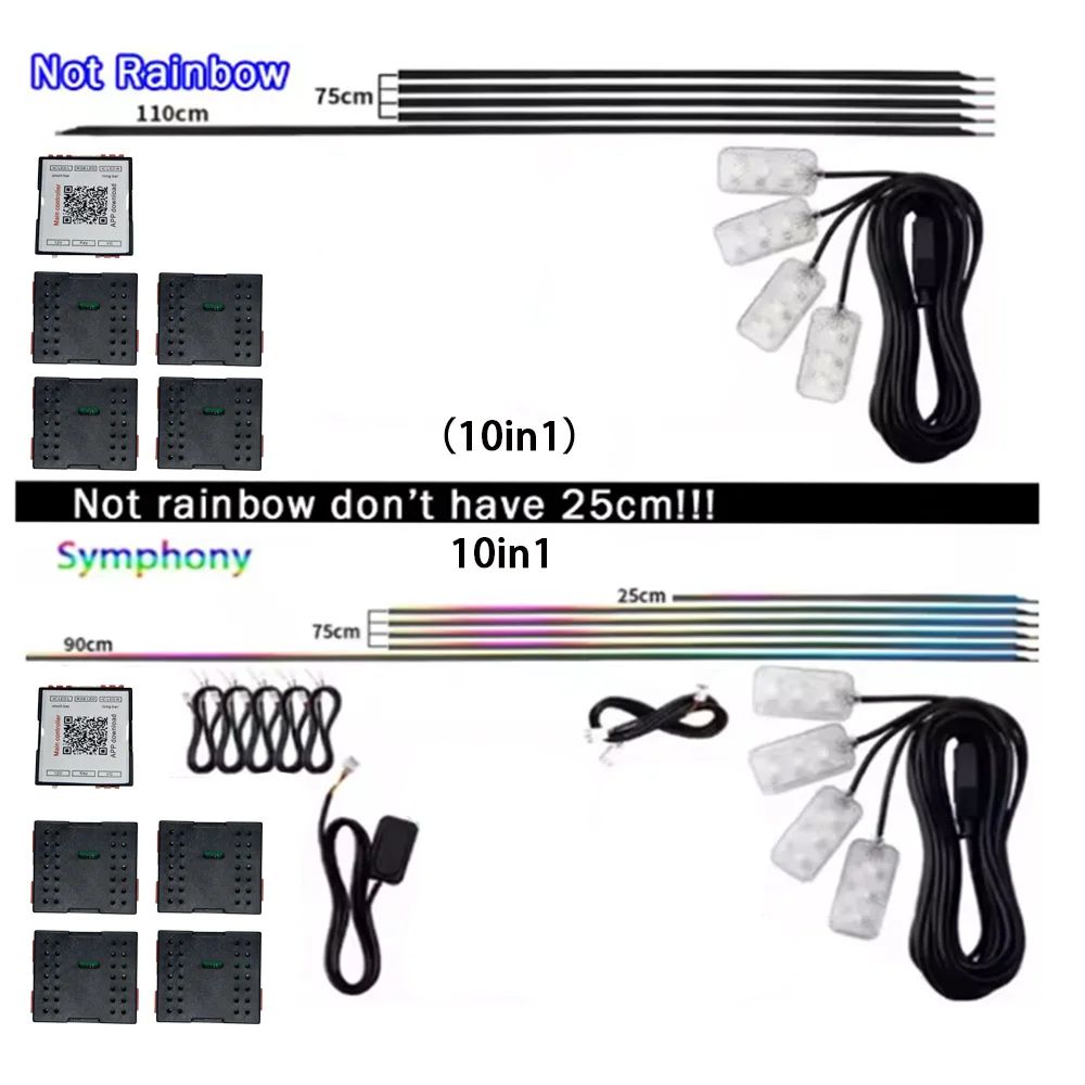 RGB LED Car Ambient Lights 6 10 14 18in1 Interior Atmosphere Lamp Kit 13