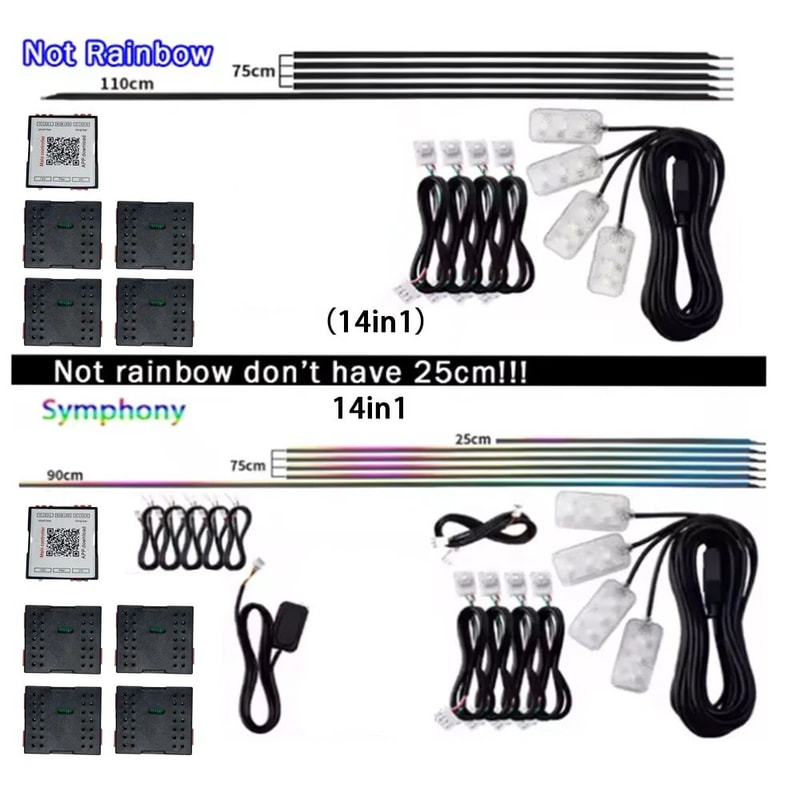 RGB LED Car Ambient Lights 6 10 14 18in1 Interior Atmosphere Lamp Kit 14