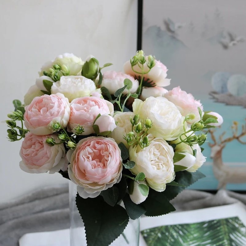Silk Peony And Rose Artificial Flower Bouquet For Decor 0