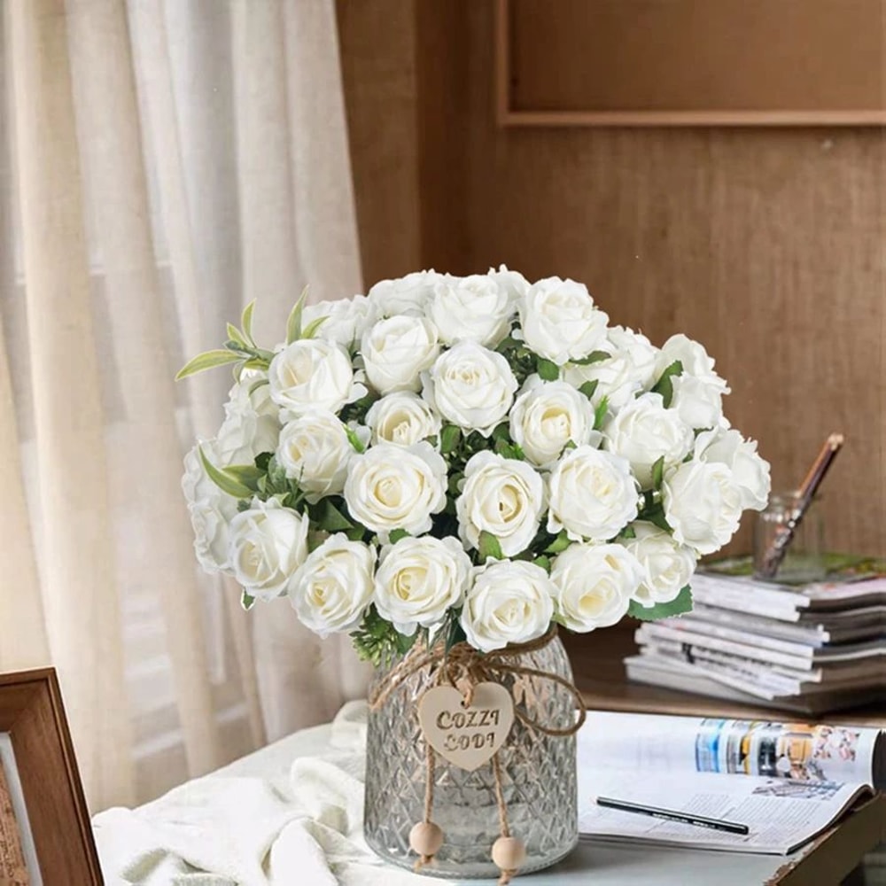 Artificial Silk White Rose Bundle 10 Heads For Wedding And Home Decor 0