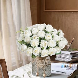 artificial silk white rose bundle 10 heads for wedding and home decor