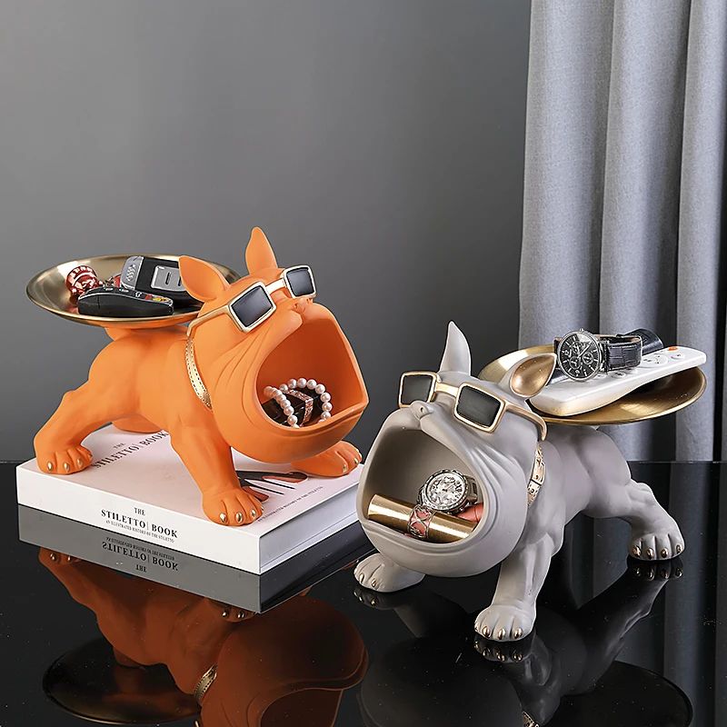 30 CM Resin Bulldog Figurine Storage Box Decorative Dog Statue 8
