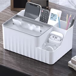 6-section desk organizer with tissue box and remote holder