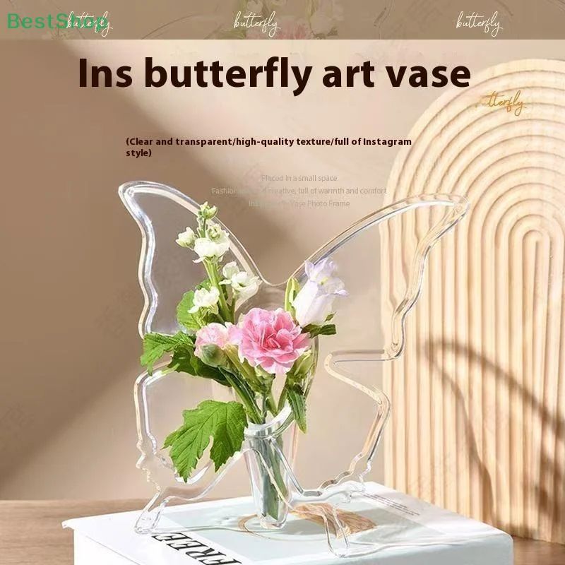 Transparent Acrylic Butterfly Photo Frame Vase For Flowers 2