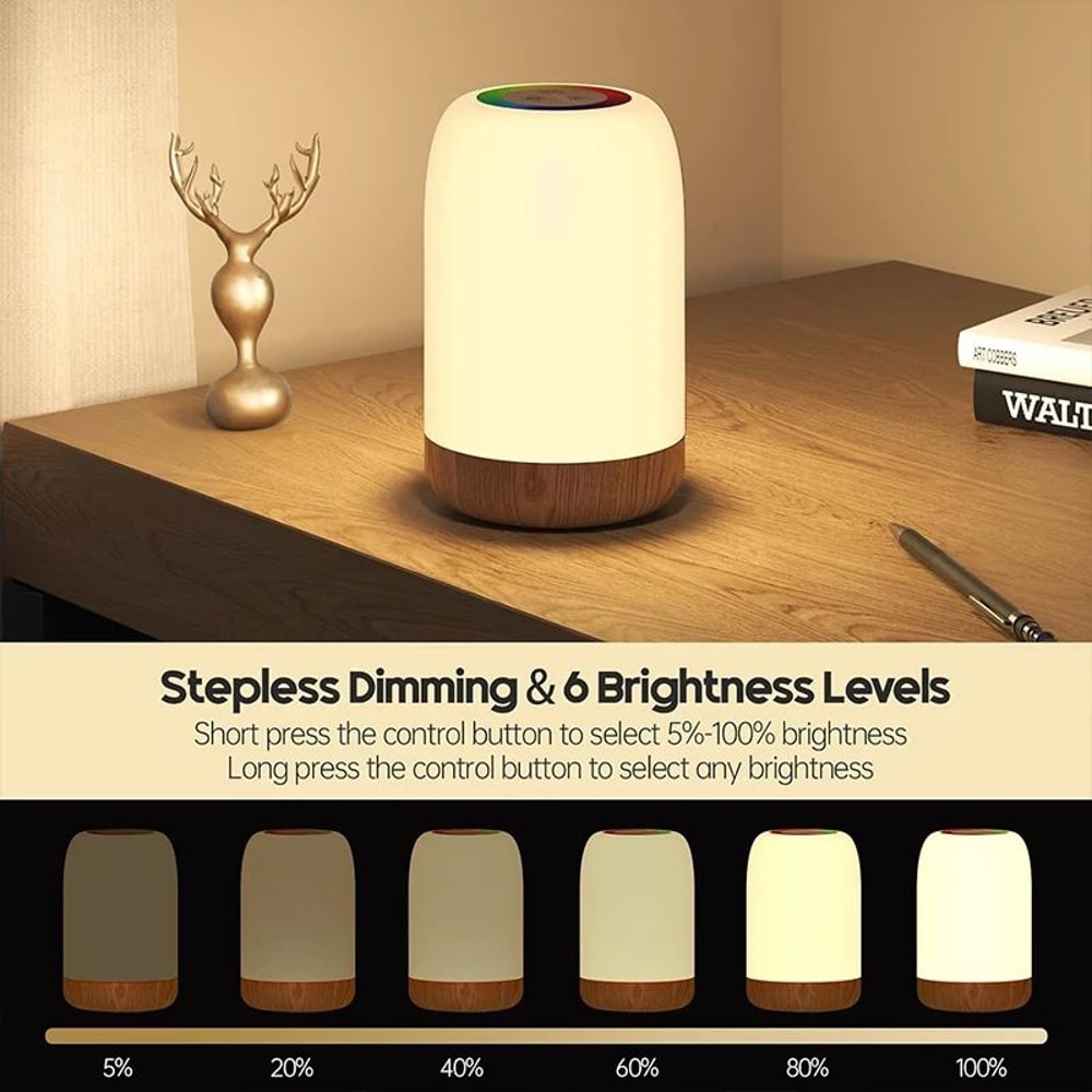 LED Touch RGB Dimmable Wood Grain Rechargeable Night Lamp 1