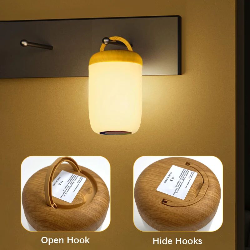 LED Touch RGB Dimmable Wood Grain Rechargeable Night Lamp 3