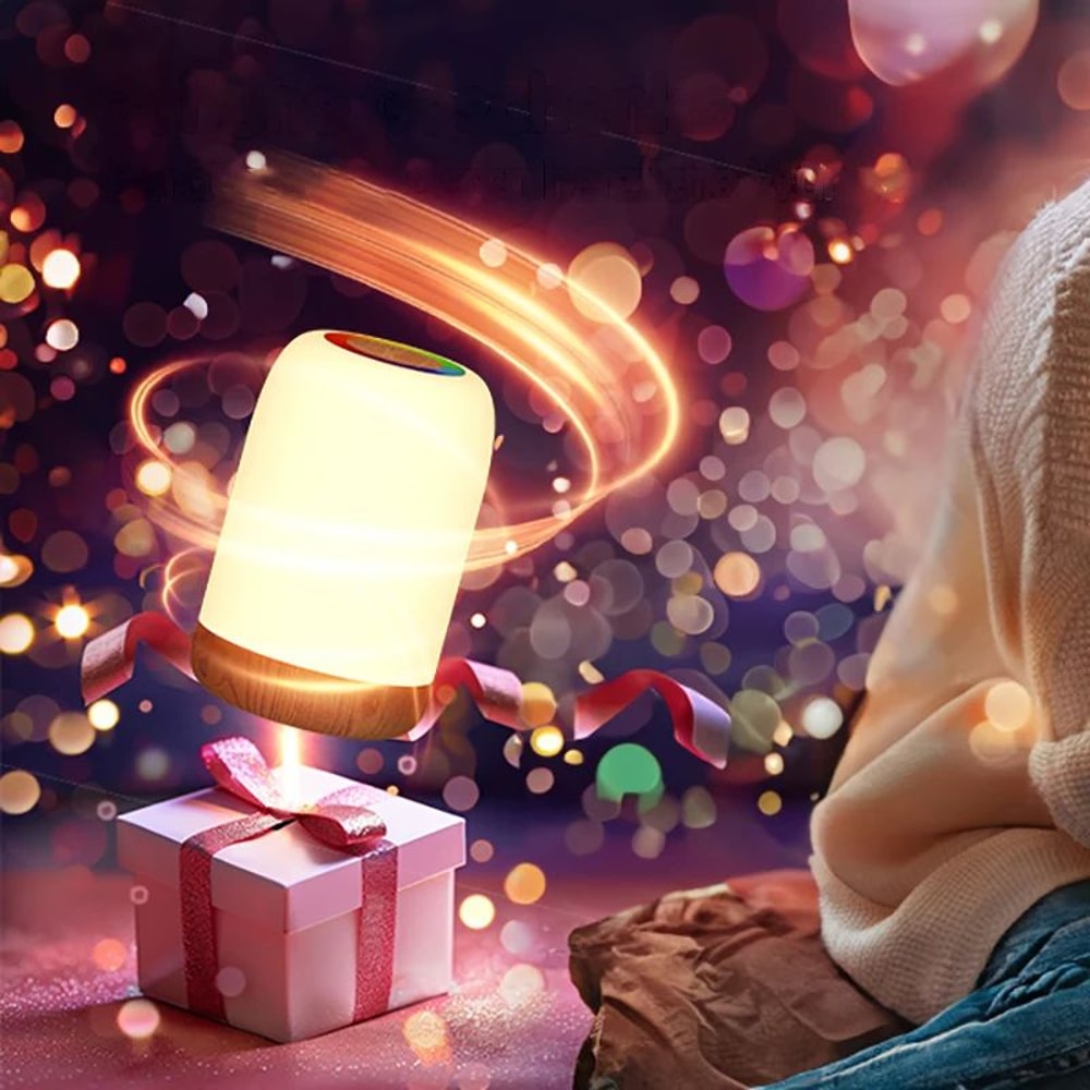 LED Touch RGB Dimmable Wood Grain Rechargeable Night Lamp 6