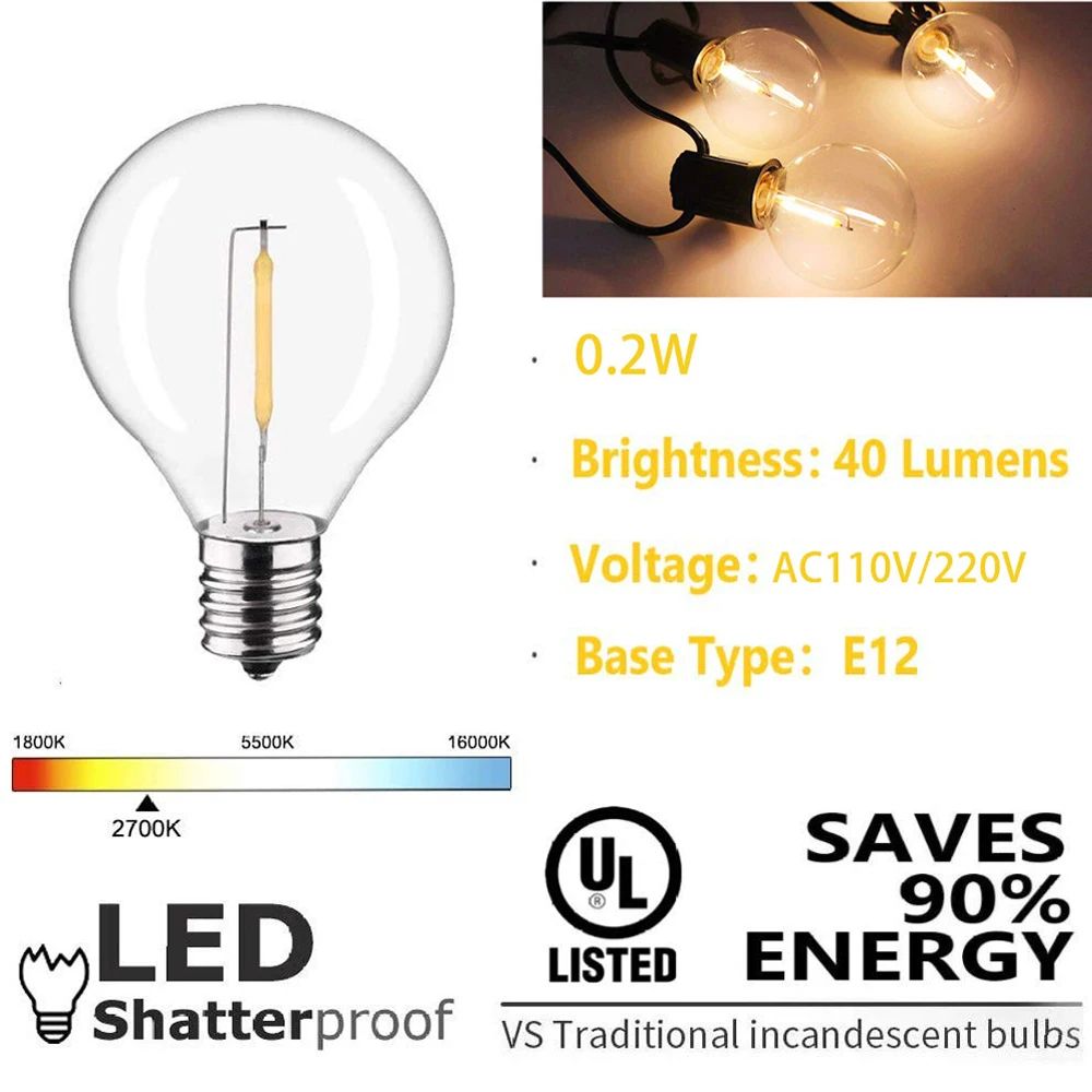 30 M G40 LED Outdoor String Lights 50 Bulbs 8