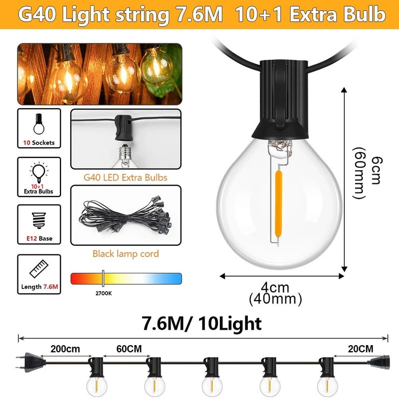 30 M G40 LED Outdoor String Lights 50 Bulbs 17