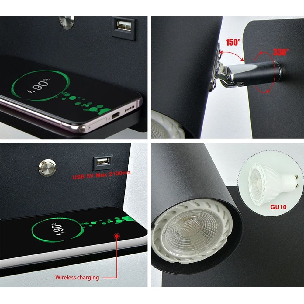 Nordic USB And Wireless Charging LED Wall Lamp 5 W 4