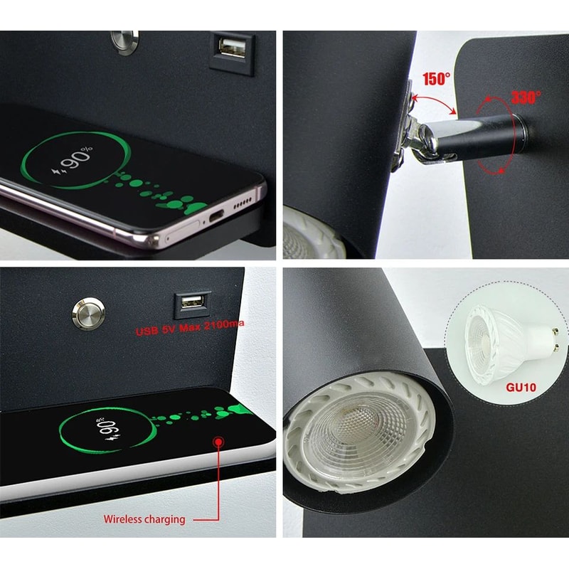 Nordic USB And Wireless Charging LED Wall Lamp 5 W 4