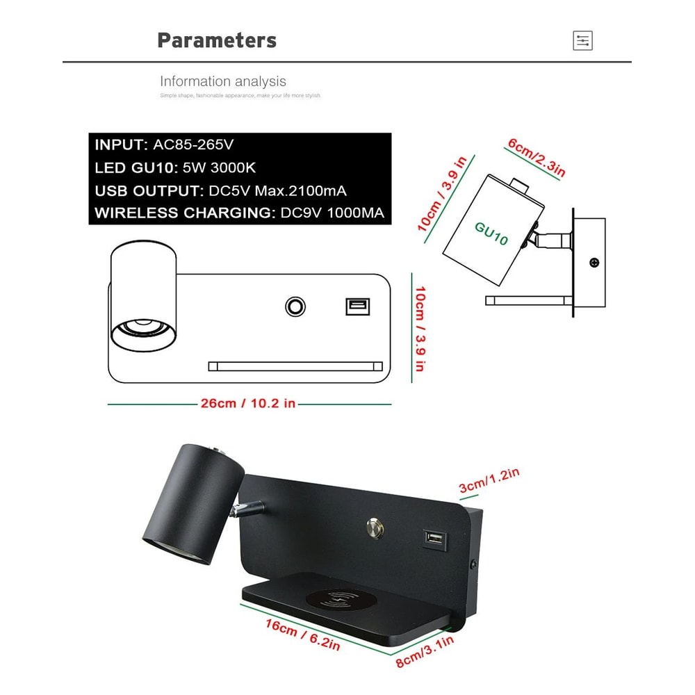 Nordic USB And Wireless Charging LED Wall Lamp 5 W 7