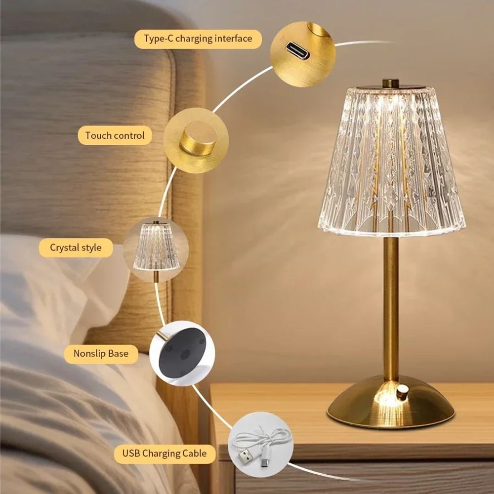 Crystal LED Rechargeable Touch Table Lamp 3