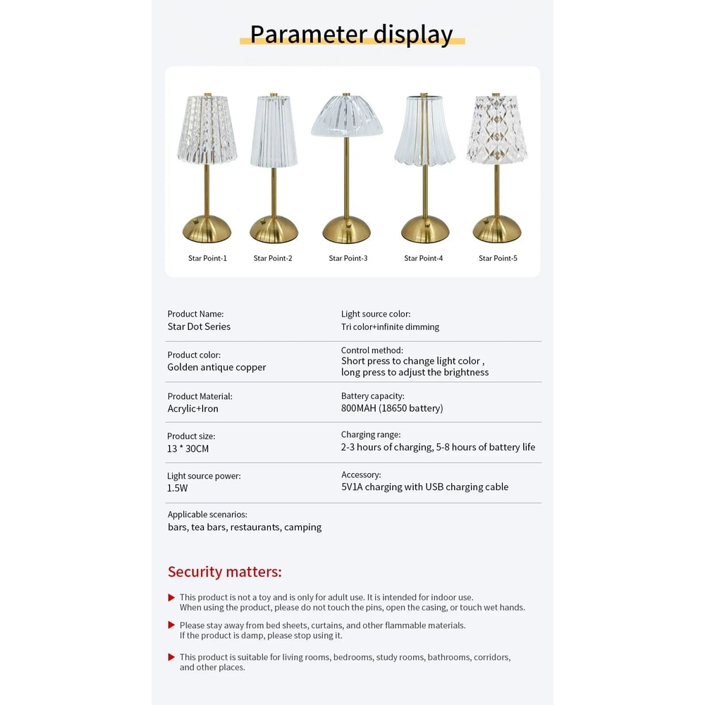 Crystal LED Rechargeable Touch Table Lamp 10