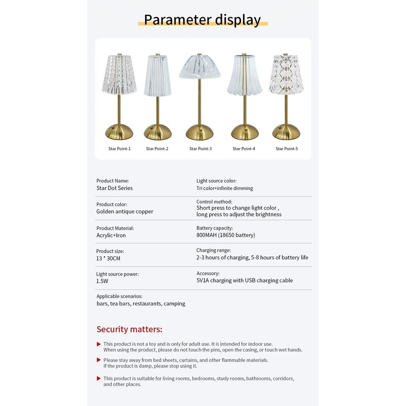 Crystal LED Rechargeable Touch Table Lamp 10