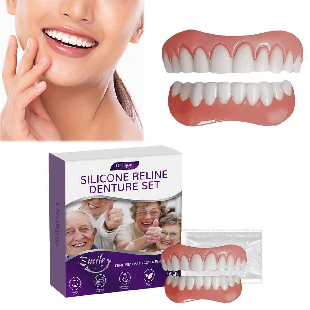 Soft Silicone Denture Set Comfortable Upper Lower False Teeth 3