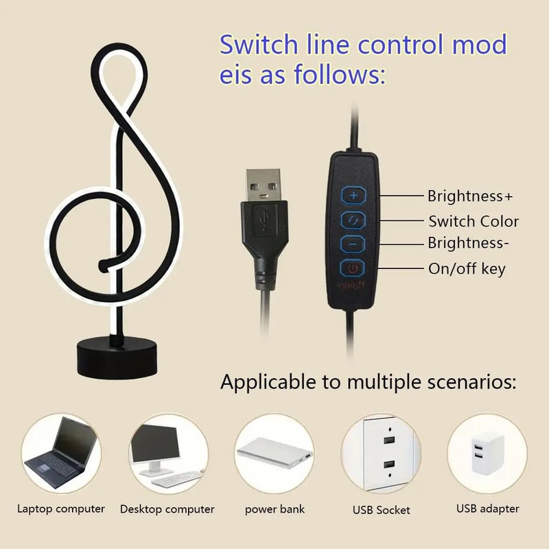 Musical Note LED Dimmable Table Lamp 8