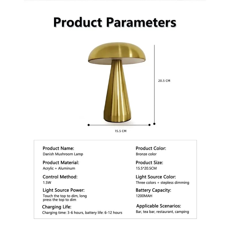 Rechargeable LED Mushroom Night Light Lamp 12