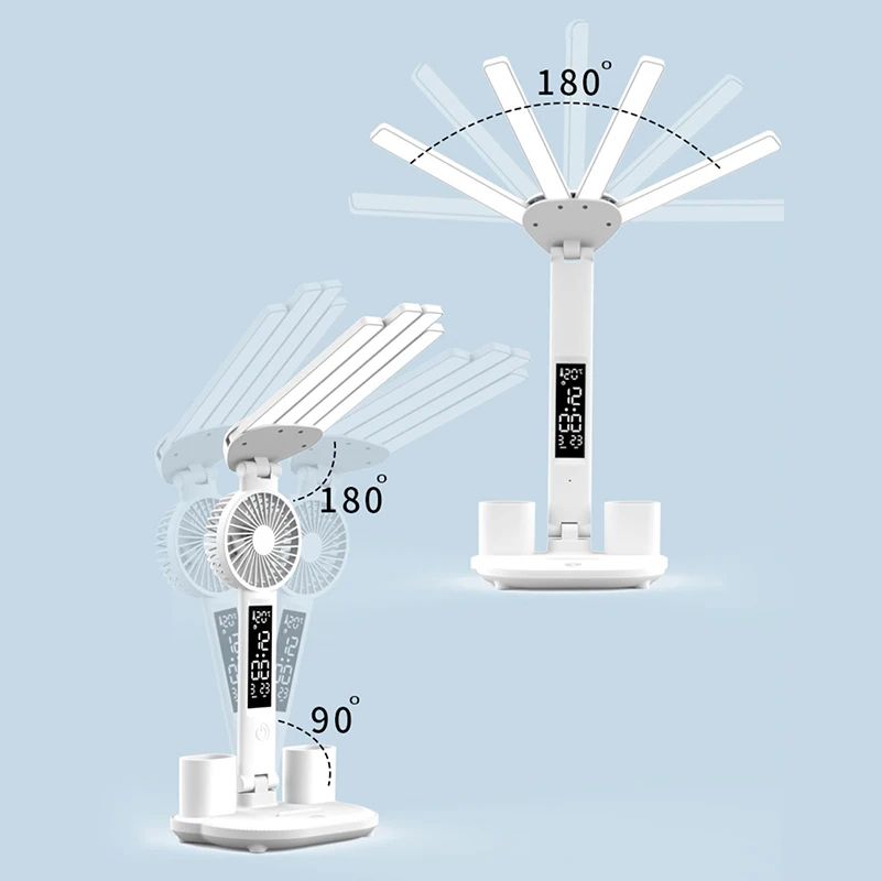 Rechargeable LED Desk Lamp With Fan And Clock Display 4
