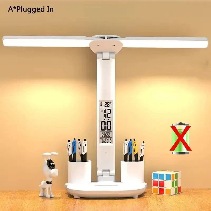 Rechargeable LED Desk Lamp With Fan And Clock Display 11