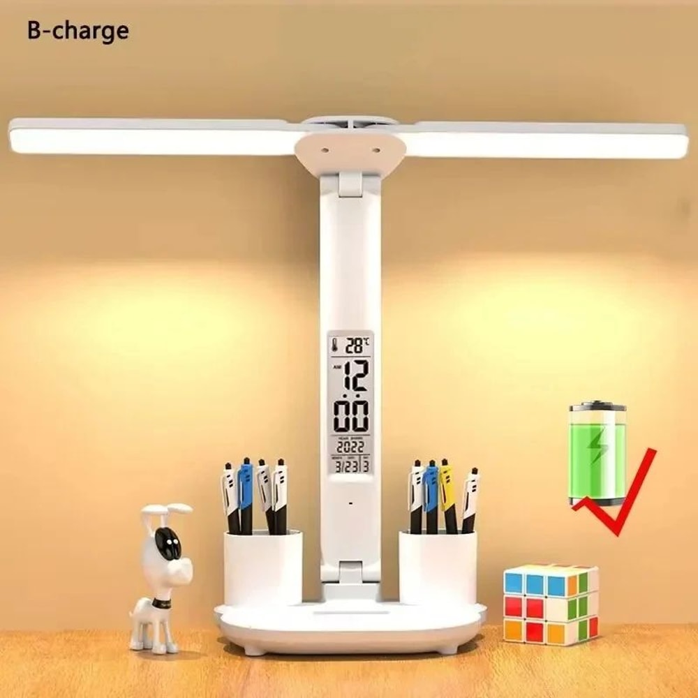 Rechargeable LED Desk Lamp With Fan And Clock Display 10