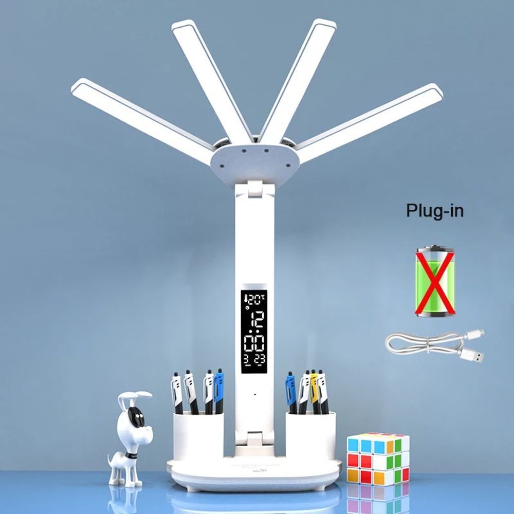 Rechargeable LED Desk Lamp With Fan And Clock Display 13