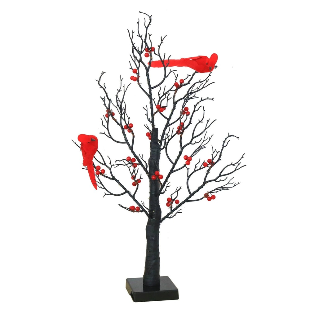 LED Vintage Glowing Tree With Cardinals And Red Berries 7