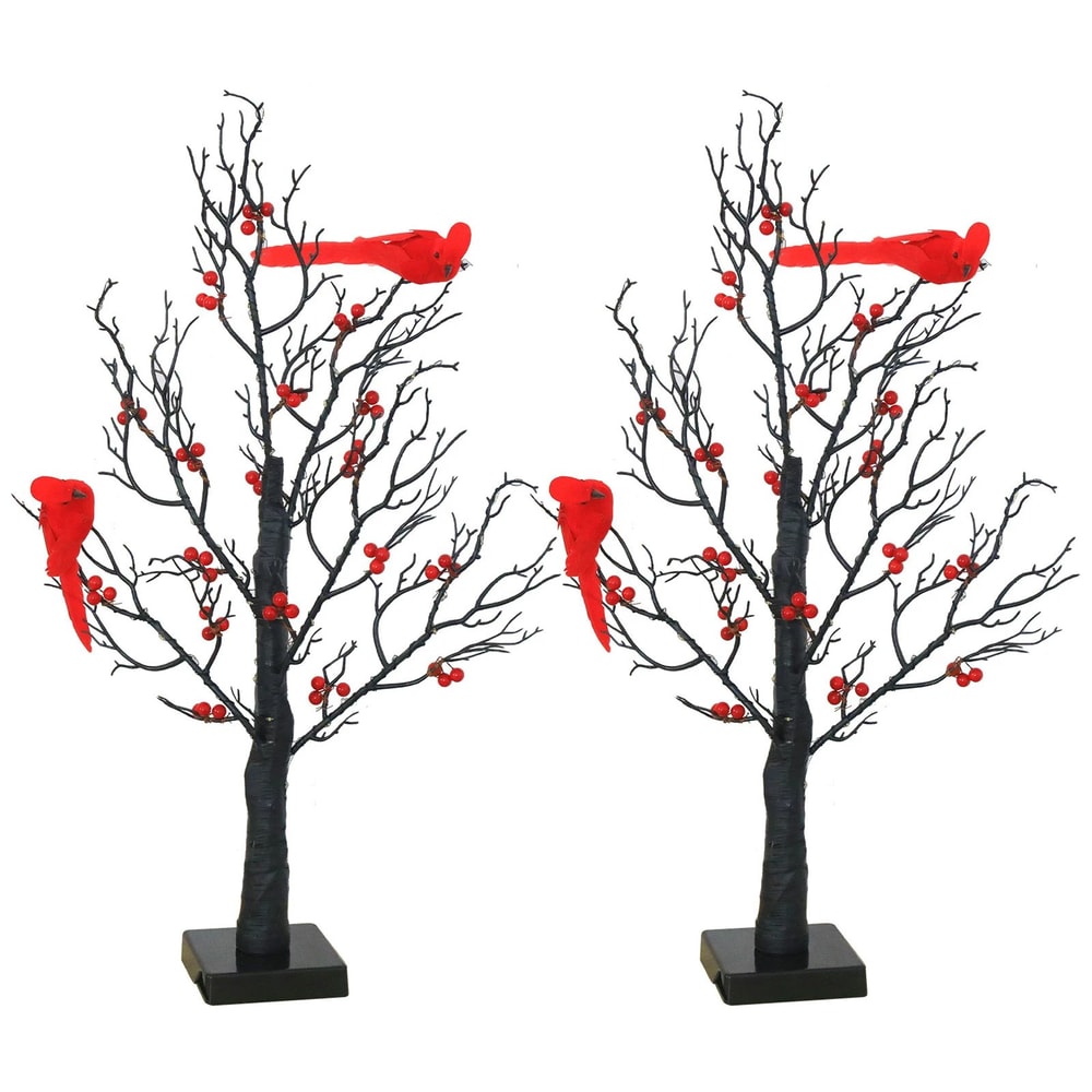 LED Vintage Glowing Tree With Cardinals And Red Berries 8