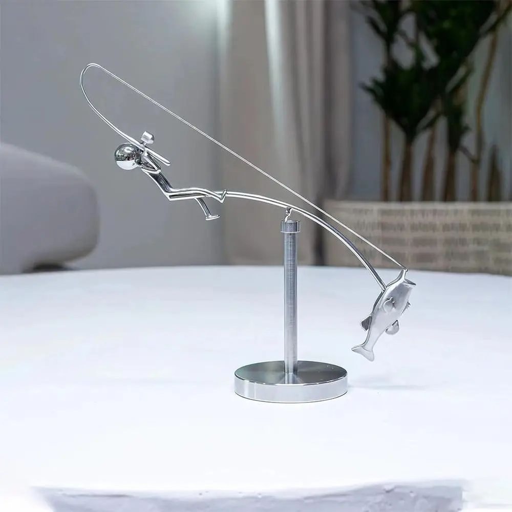 Polished Stainless Steel Fisherman Balancing Sculpture 1