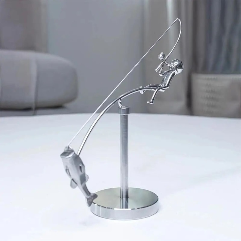 Polished Stainless Steel Fisherman Balancing Sculpture 2