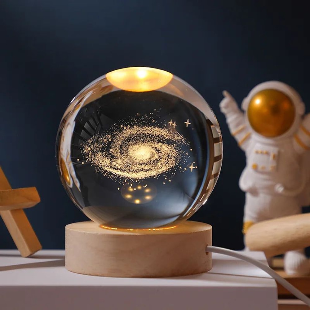 USB Crystal Ball Night Light With Wooden Base 0
