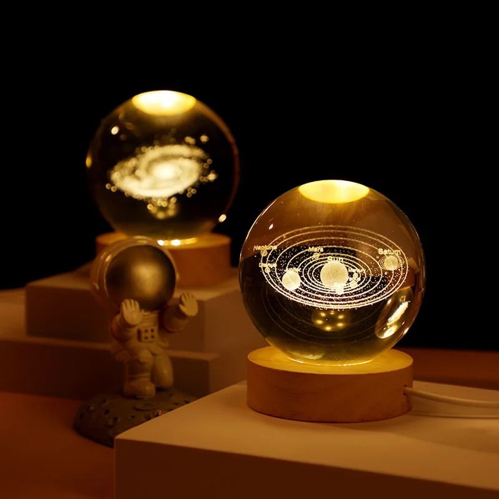 USB Crystal Ball Night Light With Wooden Base 1