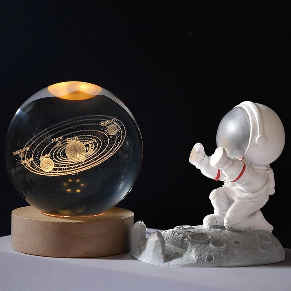 USB Crystal Ball Night Light With Wooden Base 4
