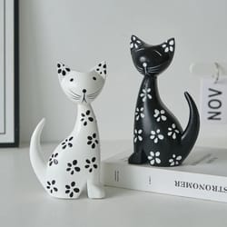 black and white couple spotted kitten wooden ornament