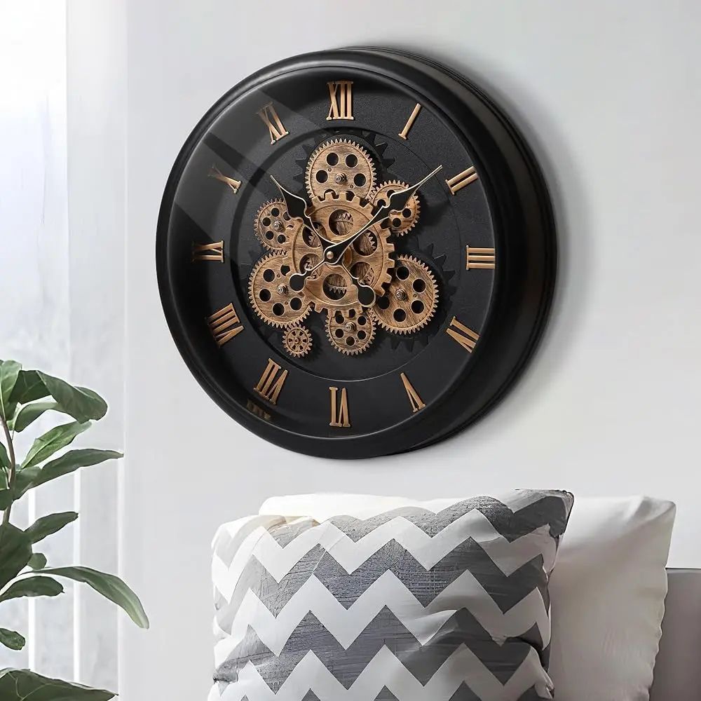 Industrial Moving Gear Wall Clock 16 Inch Battery Operated 0