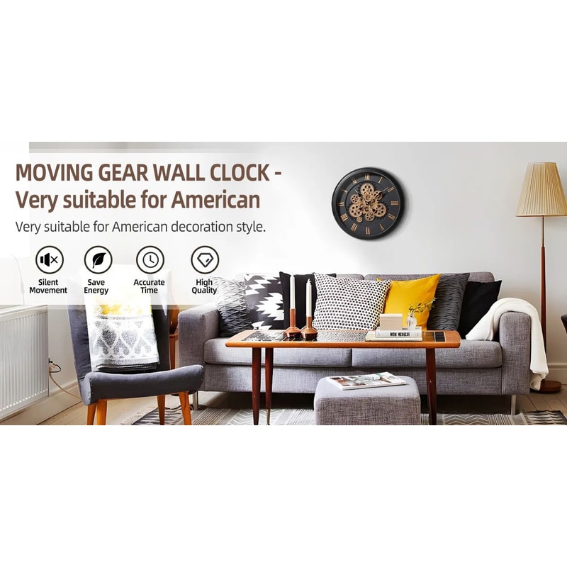 Industrial Moving Gear Wall Clock 16 Inch Battery Operated 6