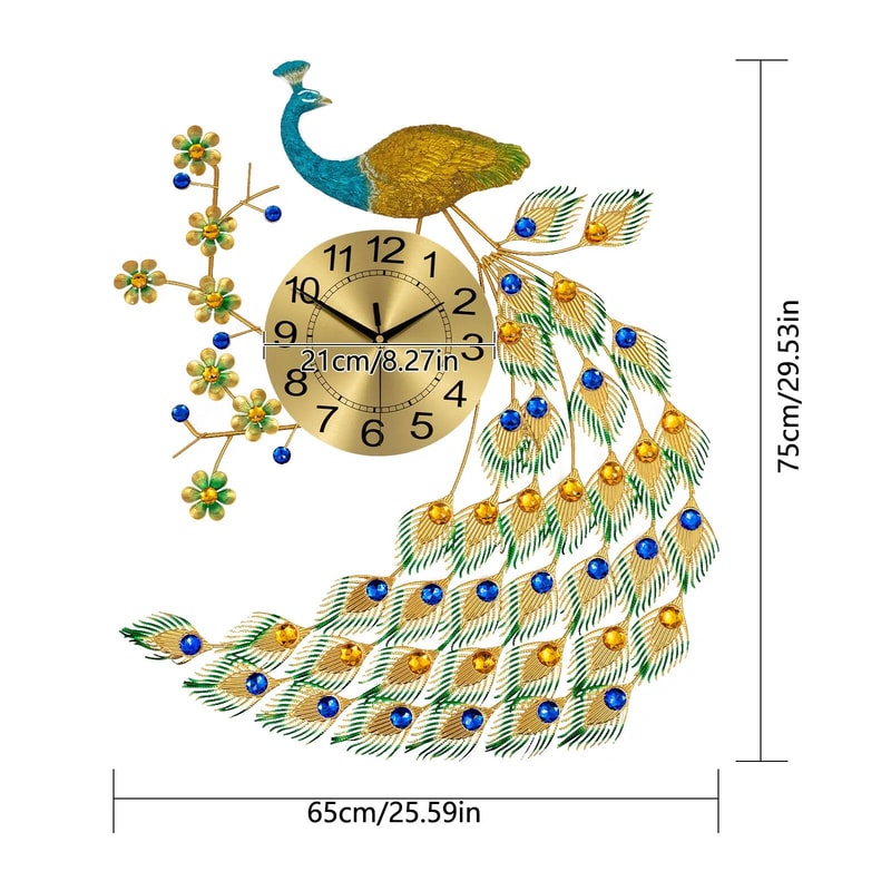 Luxury Peacock Large 3D Metal Wall Clock For Living Room 2