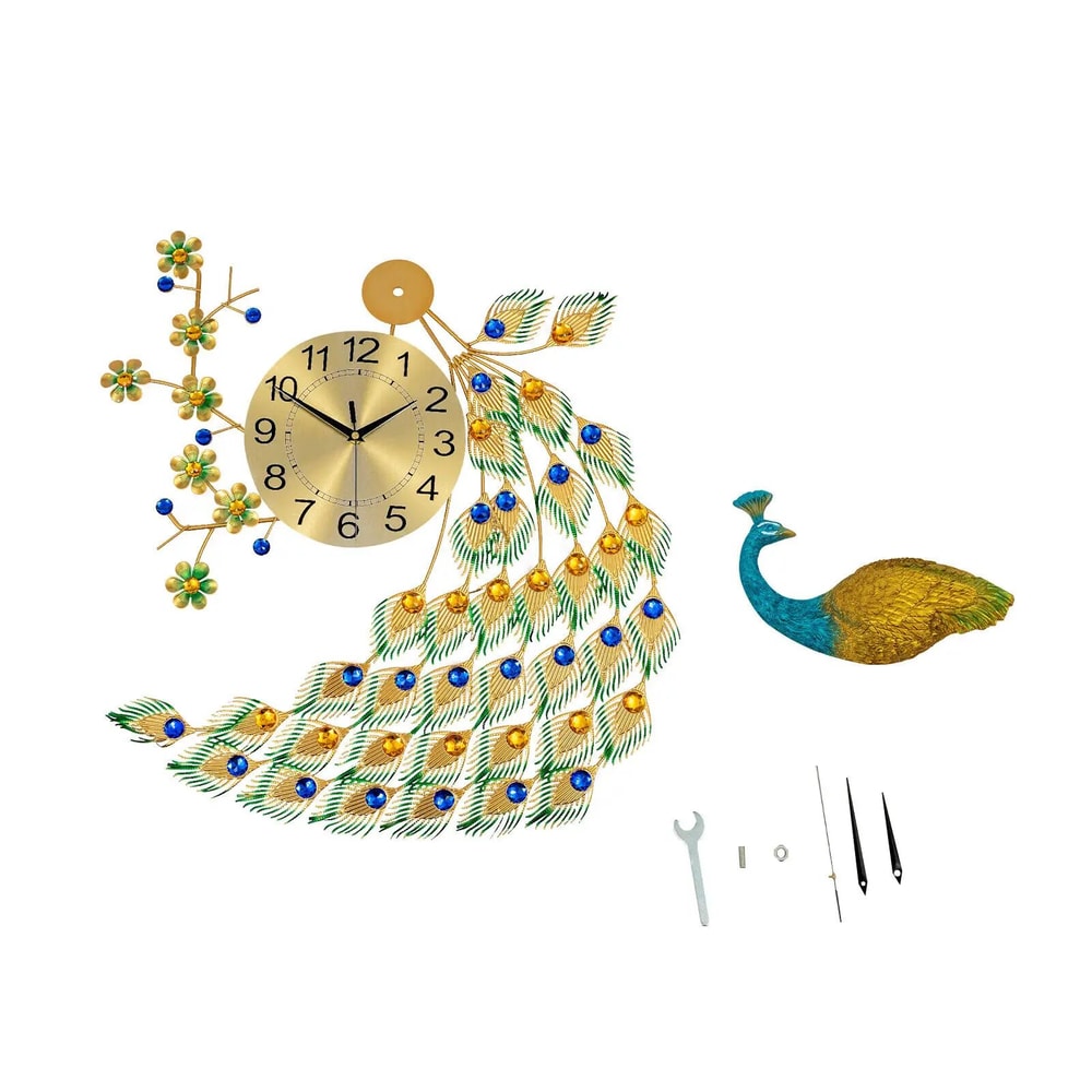 Luxury Peacock Large 3D Metal Wall Clock For Living Room 4