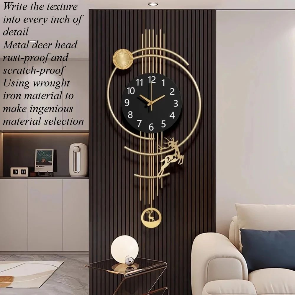 Ambient Light Deer Swinging Wall Clock Metal Design 0