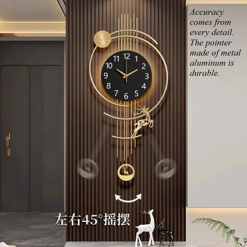 Ambient Light Deer Swinging Wall Clock Metal Design 1