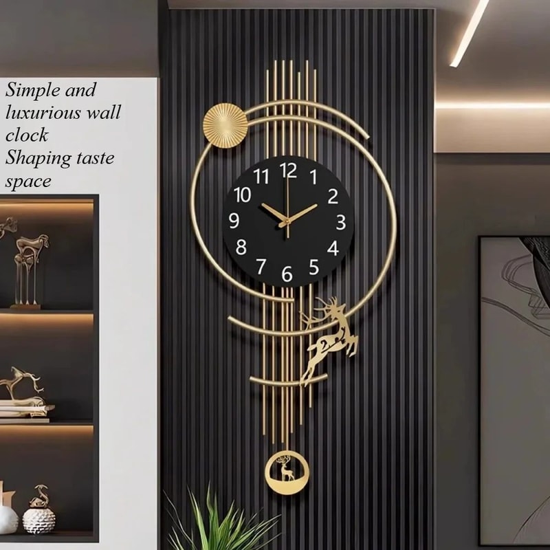 Ambient Light Deer Swinging Wall Clock Metal Design 2
