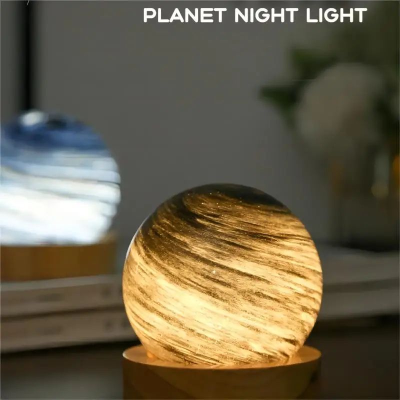 USB Powered 3D Moon Glass Night Lamp With Wooden Stand 2