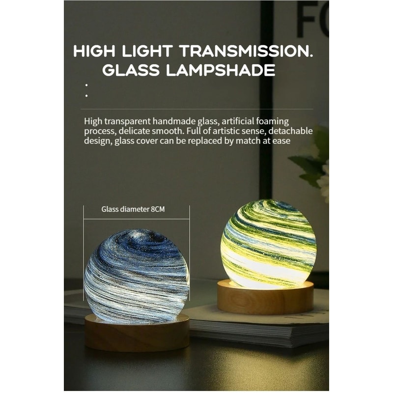 USB Powered 3D Moon Glass Night Lamp With Wooden Stand 6